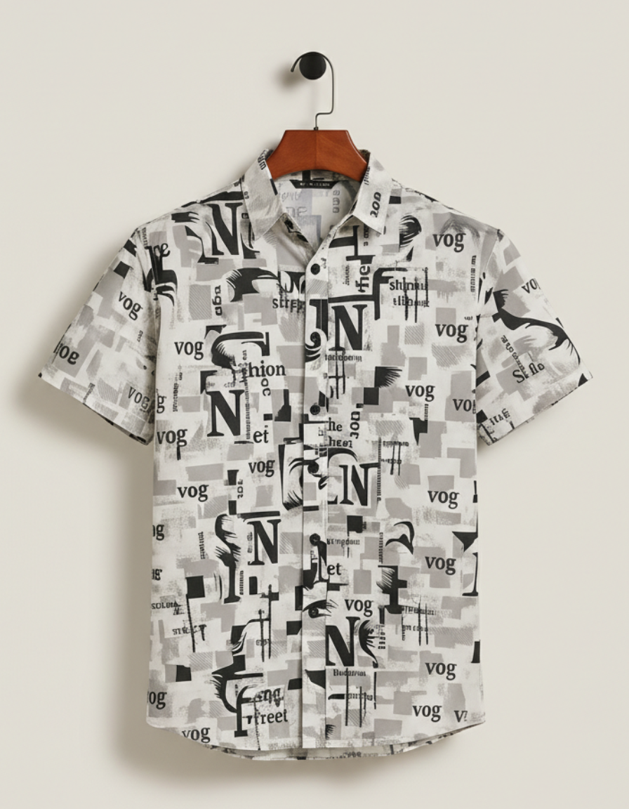 Spread Collar Short Sleeve Abstract Print Shirt – Stylish Men's Casual Cotton Summer Shirt