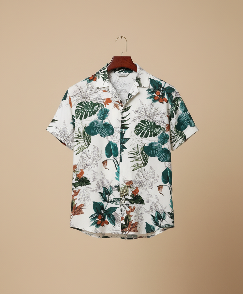 Men’s Lush Jungle Botanical Leaf Print Co-Ord Set – All-Over Tropical Pattern 2-Piece Summer Outfit