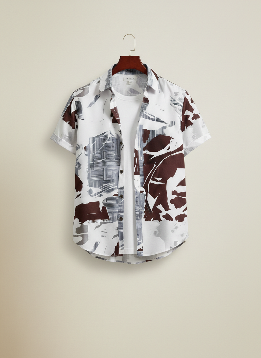 Men’s 2-Piece Graphic Print Summer Outfit – Casual Short Sleeve Button Down Shirt & Matching Shorts Tropical Vacation Set