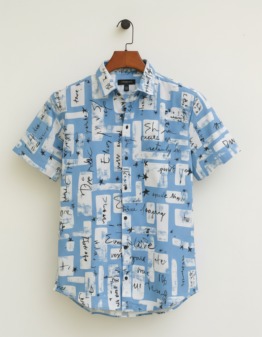 Men's White & Blue Printed Half Sleeve Shirt – Stylish Casual Summer Wear for Men