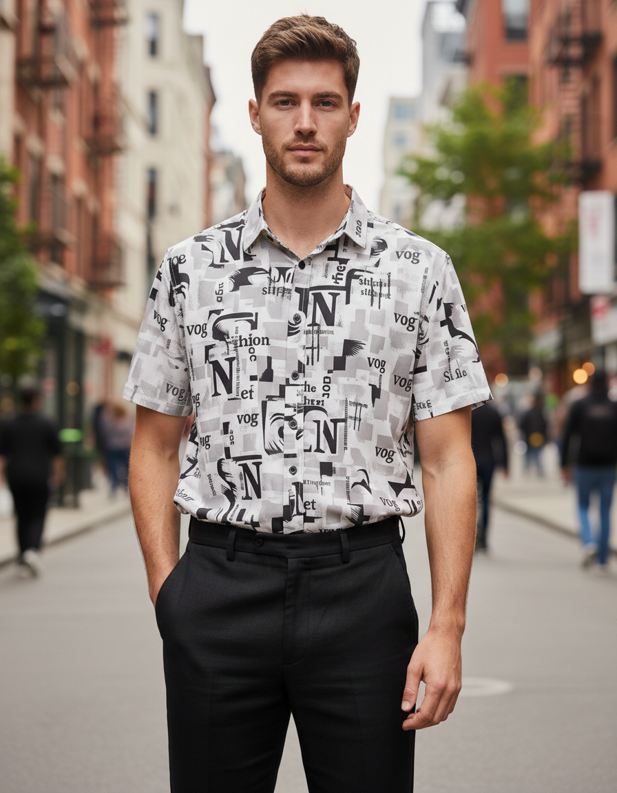 Spread Collar Short Sleeve Abstract Print Shirt – Stylish Men's Casual Cotton Summer Shirt