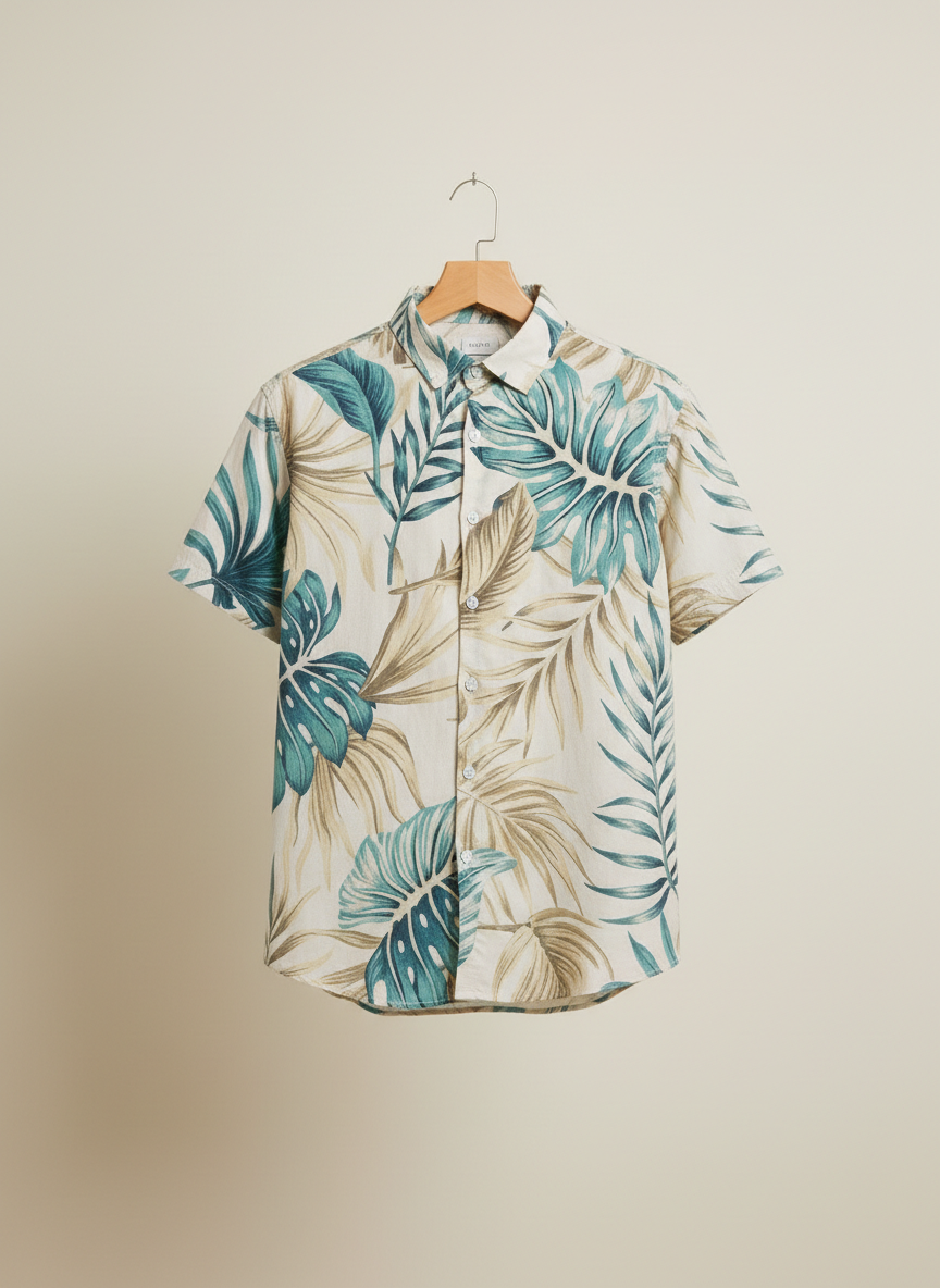 Men’s Tropical Monstera Leaf Print Button-Down Shirt & Shorts Set – 2-Piece Summer Vacation Beach Outfit