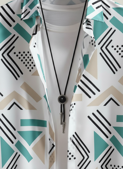 Hot Sale Summer Men’s Beach Shirt – Fashion Geometric Pattern Printed Casual Hawaiian Short Sleeve Shirt