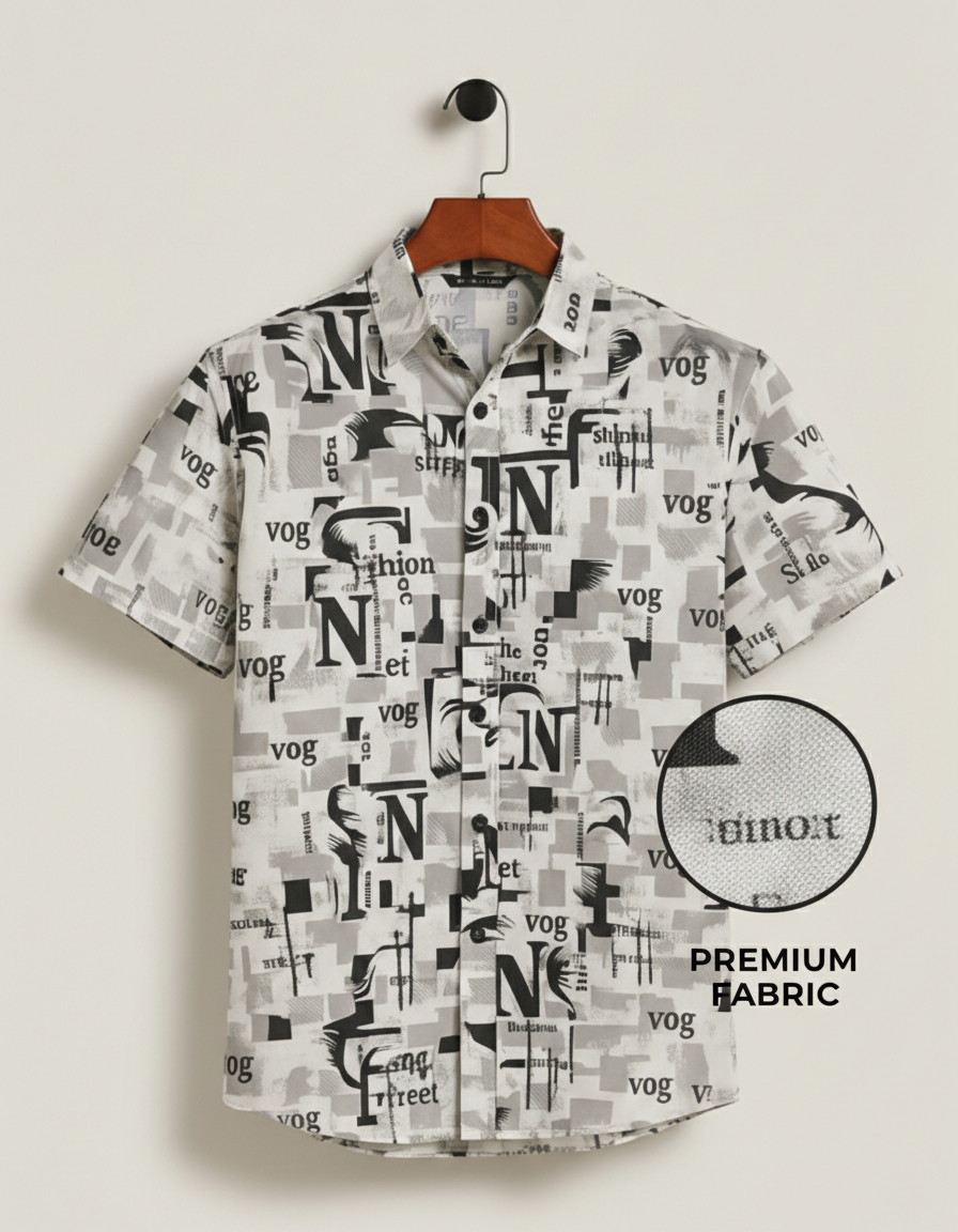Spread Collar Short Sleeve Abstract Print Shirt – Stylish Men's Casual Cotton Summer Shirt