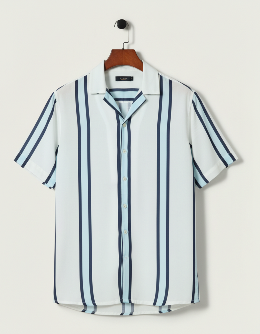 Men’s Sage Green Korean Style Short Sleeve Button-Down Shirt with Abstract Block & Cursive Script Graphic