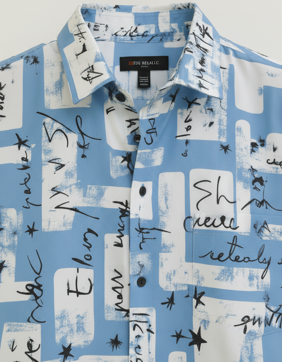 Men's White & Blue Printed Half Sleeve Shirt – Stylish Casual Summer Wear for Men