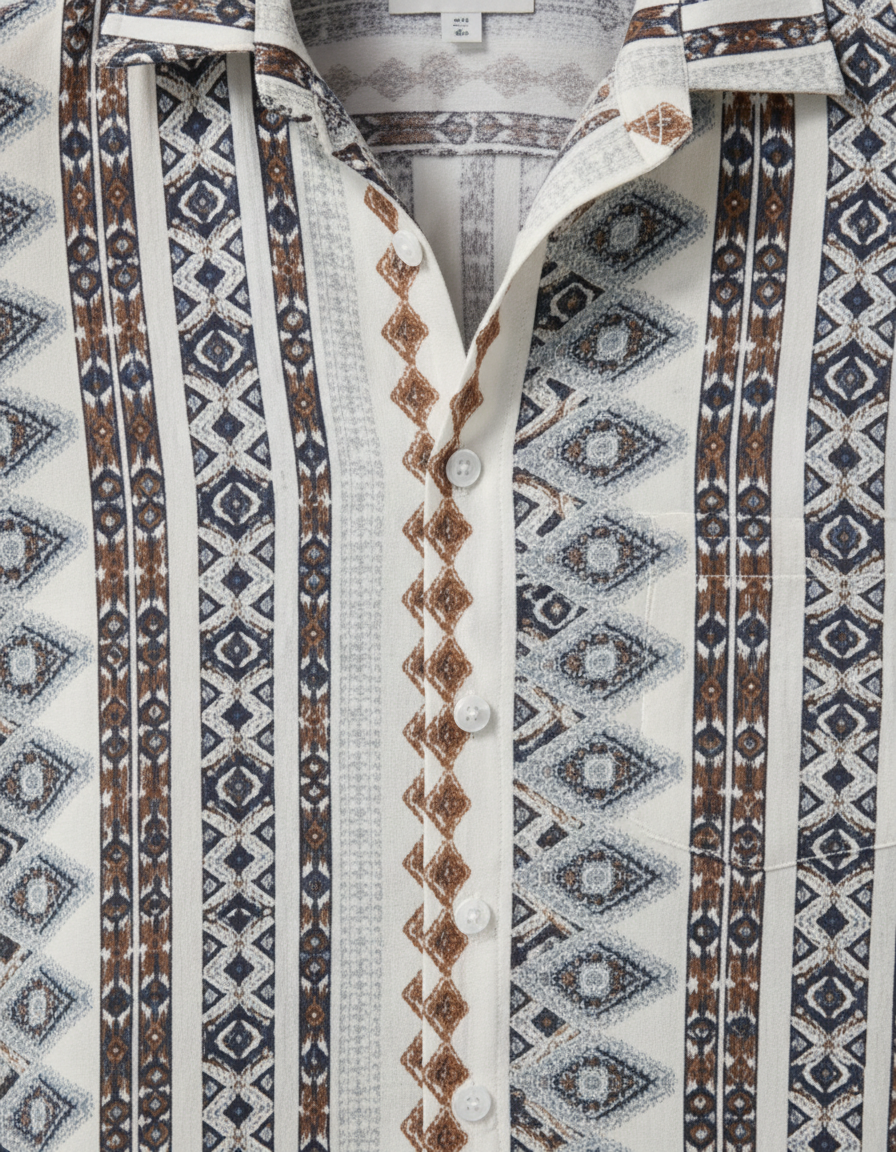 Men’s Classic Fit Spread Collar Geometric Printed Casual Shirt – Stylish Everyday Cotton Button-Down